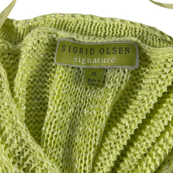Sigrid Olsen XL Green Semi Sheer Long Over Size Sweater or Mini Dress Green Knit - Picture 3 of 7